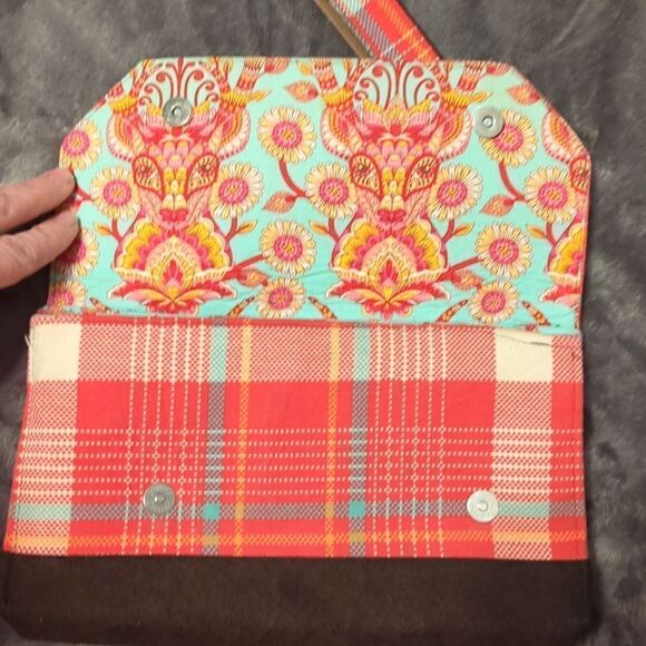 Vintage wrist purse, billfold, key faub plaid set, vegan, handmade - Picture 2 of 11